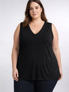 JNY Jones New York 3X Tank Top Shirt Black V Neck Sleeveless Stretch - Rayon